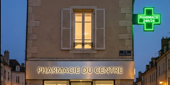 Après : Pharmacie — croix LED et bandeau