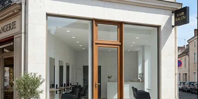 Avant : Salon de coiffure — vitrine complète
