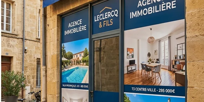 Après : Agence immobilière — façade micro-perforé